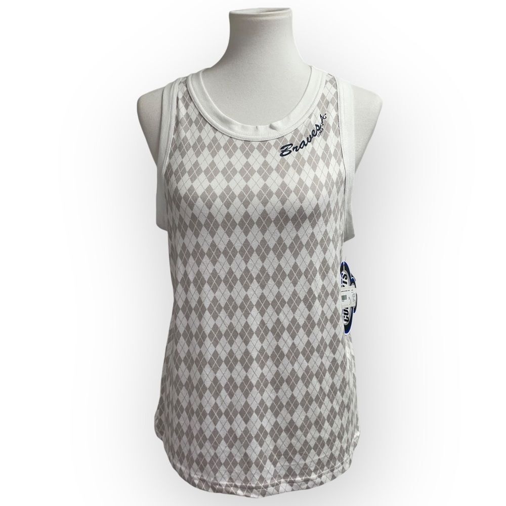 NWT Atlanta Braves Argyle knit sleeveless tank top, size Large. grey cream New
